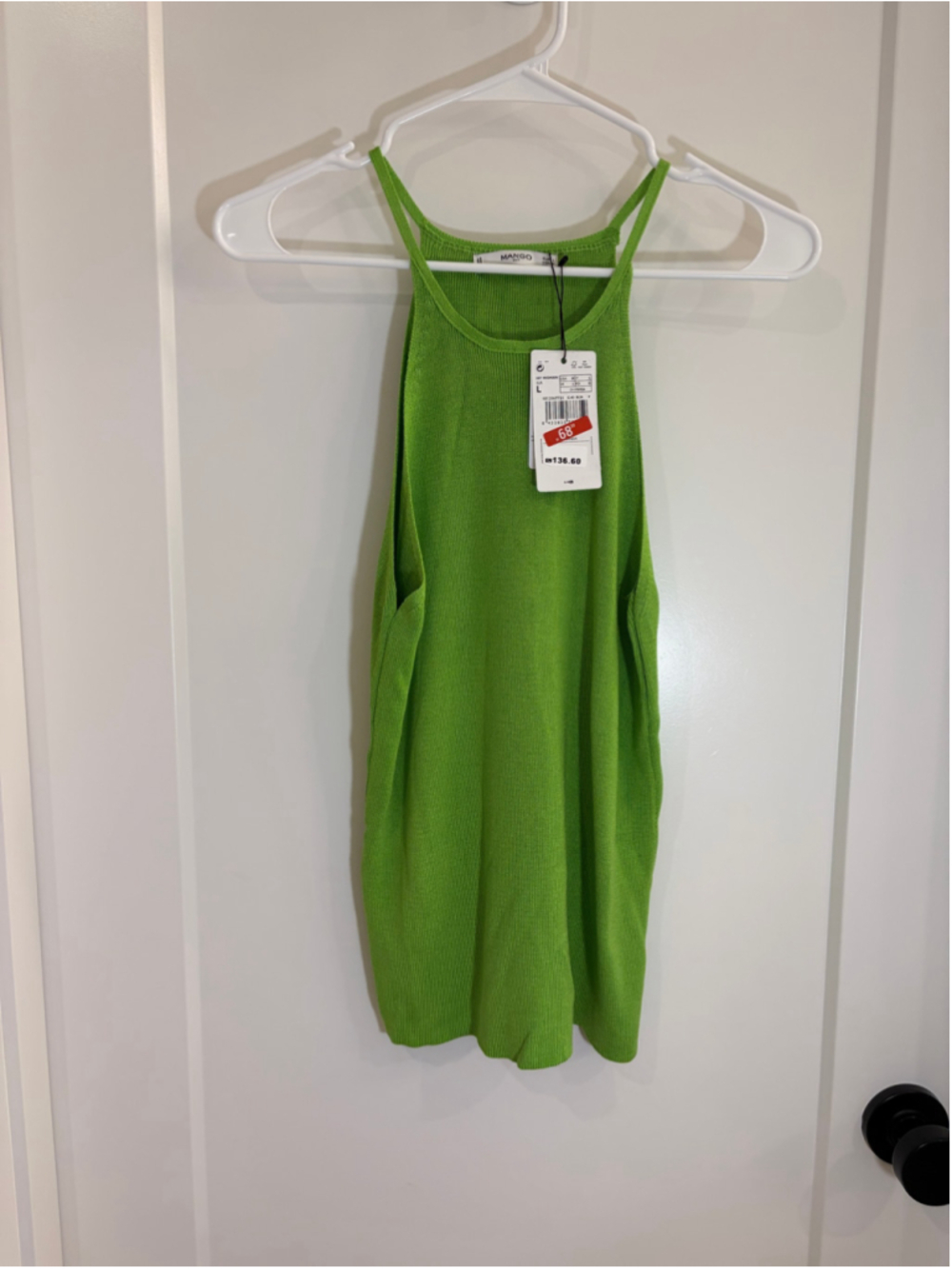 NWT Mango Suit Lime Green High Neck Ribbed Knit Tank Top Medium